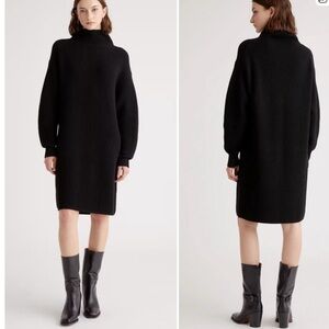 NWT QUINCE Australian Merino Wool Mock Neck Sweater Dress Black Small